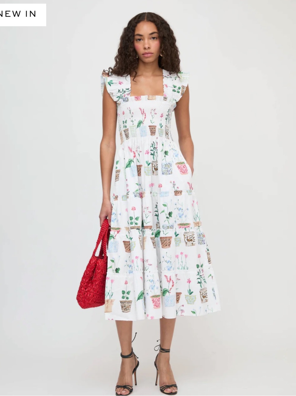 Hill House Home The Ellie Nap Dress in Flower Pots White Multi Large - Picture 3 of 5